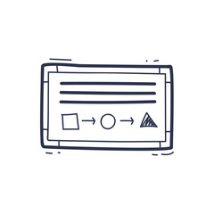 Chalkboard with algorithmic flowchart of shapes, symbolizing process and transformation.