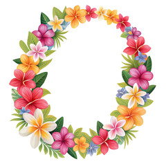 Tropical Flower Wreath Frame  Plumeria and Hibiscus Design, Isolated on Transparent Background, Vector Illustration, Floral Wreath, Plumeria, Hibiscus