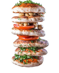 Layered Mediterranean Delight:  A tower of fresh pita bread, layered with savory olives, sliced tomatoes, and a sprinkle of parsley, creates a delicious and vibrant Mediterranean culinary masterpiece.