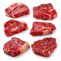 Fototapeta premium Close-Up of Raw Beef Steak Slices with Rich Marbled Texture