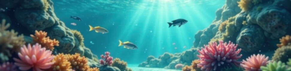 Fototapeta premium Dreamy underwater scene, blurry aquatic foliage, wild, eco, environment