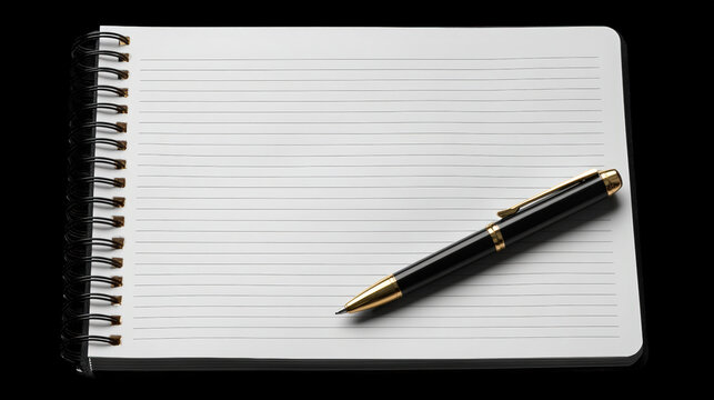 Cahier de notes &agrave; spirales vierge avec un stylo noir