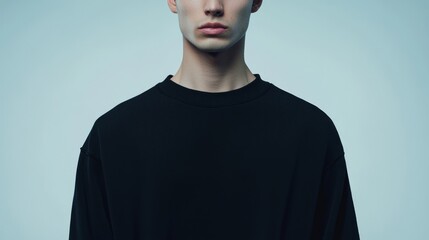 Obraz premium Cinematic Portrait of a Lean Man in Black Sweatshirt Showing Defined Jawline Profile