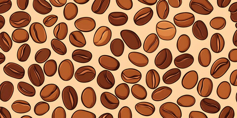 Obraz premium Roasted Coffee Beans Scattered Seamlessly on a Tan Background