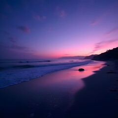 Fototapeta premium Magical Dusk Ultraviolet Lit Beach, Nature's Serenity
