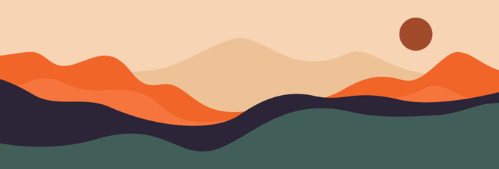 Abstract landscape poster. Nature wall decor contemporary art print, mid century mountain background. Vector illustration 10 eps.