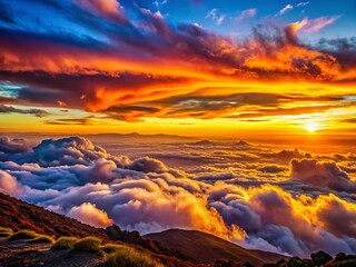 Fototapeta premium Dramatic Haleakala Sunset Cloudscape, Maui, Hawaii - Low Light Photography