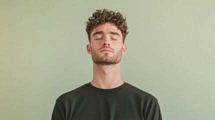 Obraz premium Contemplative Man in Cinematic Studio Shot with Eyes Closed in Reflection
