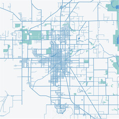 Map of Roswell in New Mexico in a professional blue style. Contains layered vector with roads water, parks, etc.