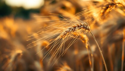 Golden Wheat Field at Sunset: A Harvest Scene - Stock Photo