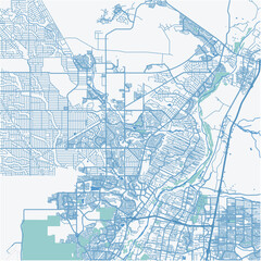 Map of Rio Rancho in New Mexico in a professional blue style. Contains layered vector with roads water, parks, etc.