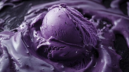 Obraz premium A detailed view showcasing a scoop of purple chocolate ice cream