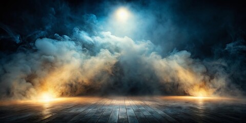 Dramatic Spotlight Piercing Smoky Fog, Panoramic Atmospheric Background