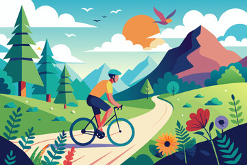 Mountain bike on the road isolated on white background