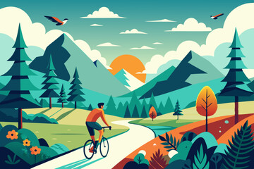 Fototapeta premium Mountain bike on the road isolated on white background