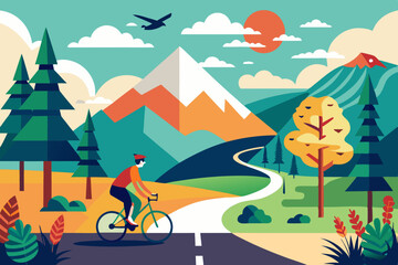 Mountain bike on the road isolated on white background