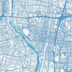 Map of Albuquerque Center in New Mexico in a professional blue style. Contains layered vector with roads water, parks, etc.