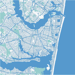 Map of Point Pleasant in New Jersey in a professional blue style. Contains layered vector with roads water, parks, etc.