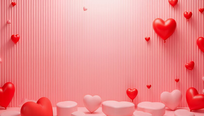 Happy Valentines day greeting card with hearts shape design with text space, Valentine's Day background, heart balloons, red and pink hearts, romantic atmosphere, love symbols, backdrop