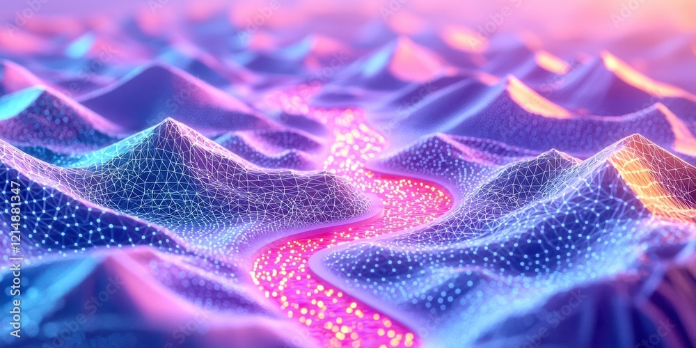 Poster mountain range with a pink river running through it