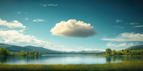 Serene Nature Landscape with Ribbon Cloud Perfect for Travel Calming and Nature Themed Designs