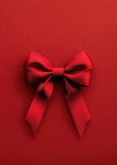 Fototapeta premium Red bow on vibrant red background, creating festive mood