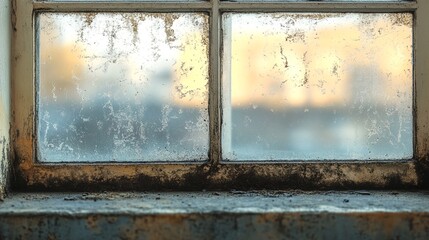 a window with two panes of glass that are heavily covered in dirt and grime.
