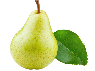 Isolated Fresh Green Pear with Leaf