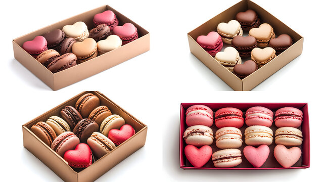 A box of heart-shaped macarons with a delicate design, isolated on white background in HD .-# Create, explore, and organize on [midjourney.com](<https