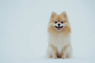 Happy Pomeranian Dog Sitting Joyfully