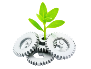 Isolated Green Sprout Growing Through Metal Gears