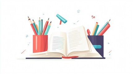 Wide Angle School Notebook and Pen on White Page