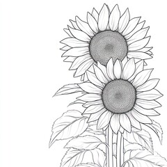 Two Sunflowers, sketched, white background, floral design, greeting card