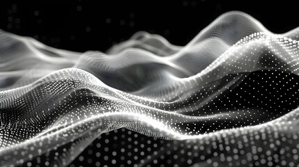 Abstract 3D White Wave Flows Smoothly on a Black Background with Soft Particles