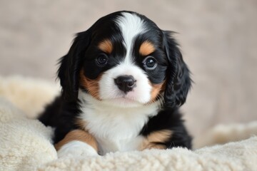 Fototapeta premium Charming Cavalier King Charles Spaniel Puppy Resting
