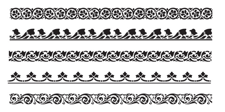 Naklejki Set of decorative seamless ornamental border - Vector modular