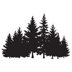 pine tree forest silhouette, Fir trees silhouette, black evergreen woods vector illustration, pine wood