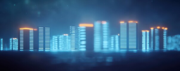 Obraz premium Futuristic Cityscape with Neon Building Lights