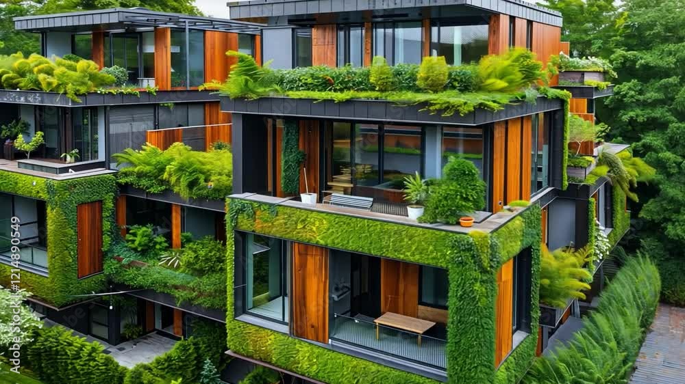Aufkleber this striking structure features a modern eco-friendly home adorned with extensive greenery and plan