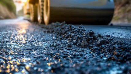 A video with a close-up of asphalt and a puddle reflecting light would be suitable for advertising automotive products and services.
