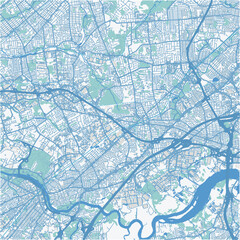 Map of Edison in New Jersey in a professional blue style. Contains layered vector with roads water, parks, etc.