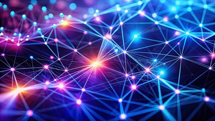 Fototapeta premium Dynamic Blue Purple Network: Interconnected Nodes Representing Technology Connectivity