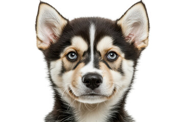 Siberian Husky Puppy Portrait: A close-up portrait of an adorable Siberian Husky puppy with striking blue eyes and a playful expression.
