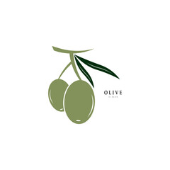 Vector logo of olive branch with leaves. Modern hand drawn vector olive oil icons. Branding concept for olive oil company, organic, eco-friendly oil products, wellness, beauty, culinary services