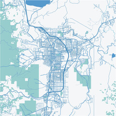 Map of Carson City in Nevada in a professional blue style. Contains layered vector with roads water, parks, etc.