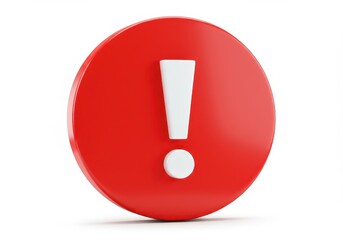 A 3D-rendered red circular alert icon with a white exclamation mark in the center isolated on white background