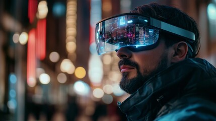 Tech Savvy Individual Wearing Augmented Reality Glasses Outdoors