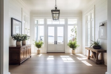 Beautiful wooden accents complement the entryway decor