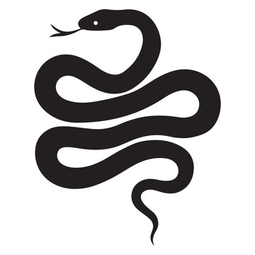 snake icon, snake vector silhouette, curved snake animal design illustration, black reptile graphic symbol, dangerous wild snake outline logo