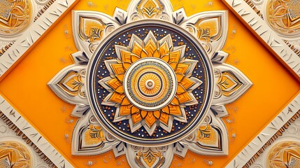 Obraz premium Vibrant Vasant Panchami Rangoli Intricate Festive Design for Indian Spring Festival